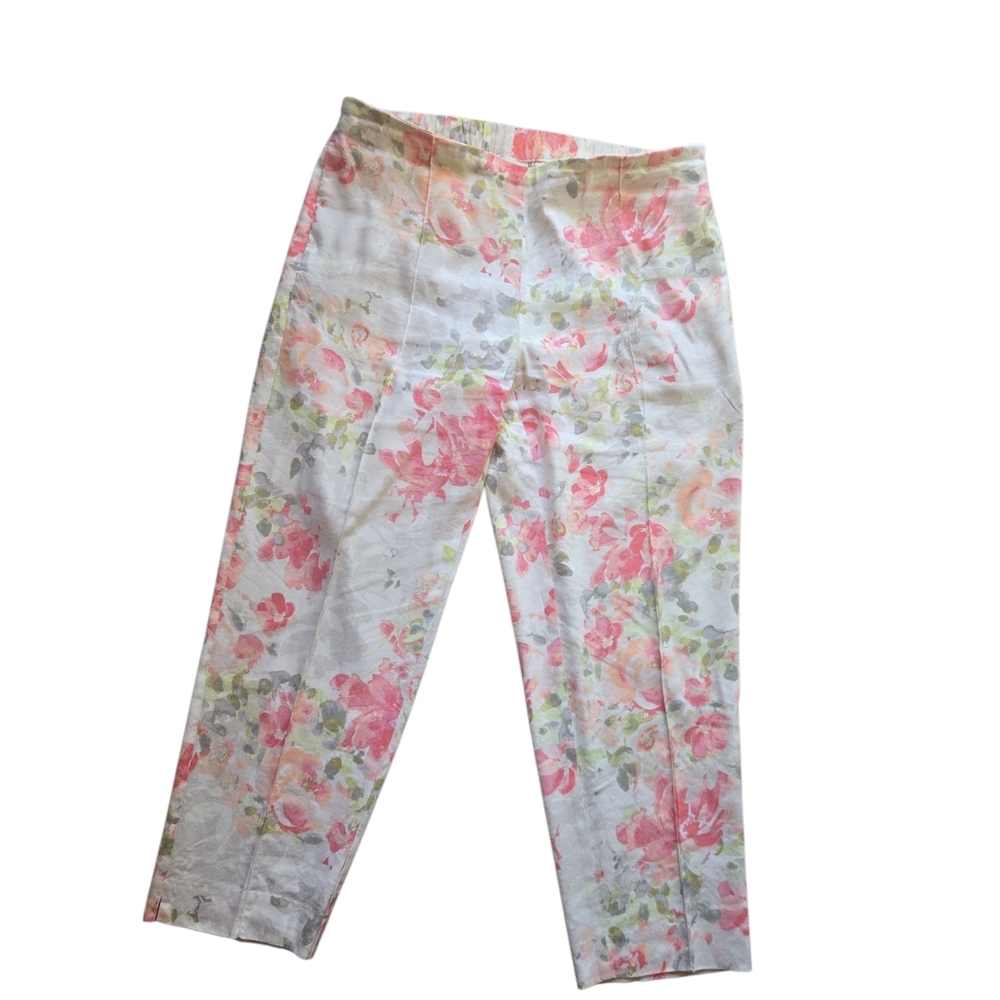 J.Jill Linen Stretch Floral Crop Pants White Multicolor Women’s Small‎